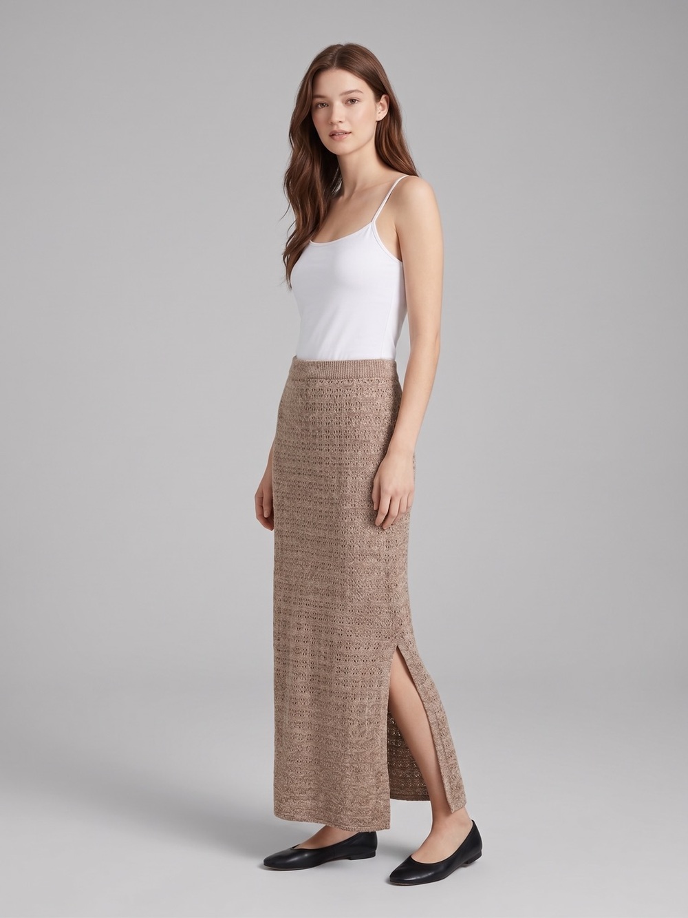 NWOT House of Harlow Brown Crochet Knit Maxi Skirt. Revolve. Boho. Neutrals. L